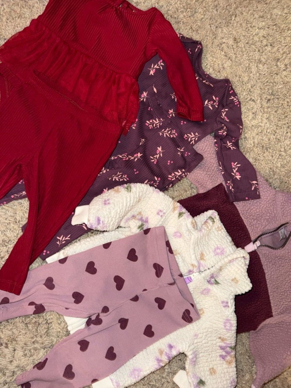 Carter's Red and Plum Girls Matching Set - Hearts & Floral